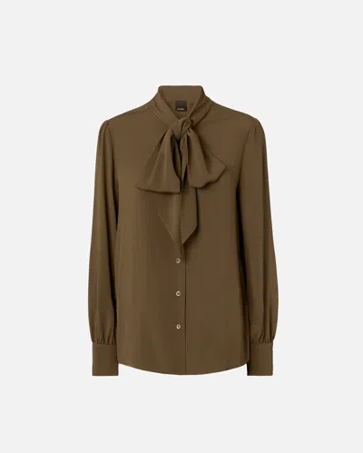 Pinko Silk-blend Shirt With Bow In Green