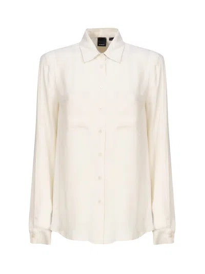 Pinko Silk Blend Shirt With Pockets In Bianco