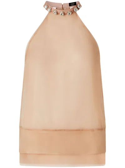Pinko Top En Organza De Soie Avec Broderie Bijou Sur Le Col In Pink