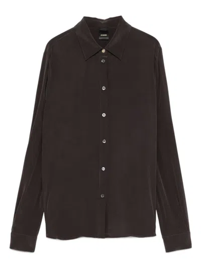 PINKO SILK BROWN SHIRT WITH CLASSIC BUTTON-DOWN FRONT