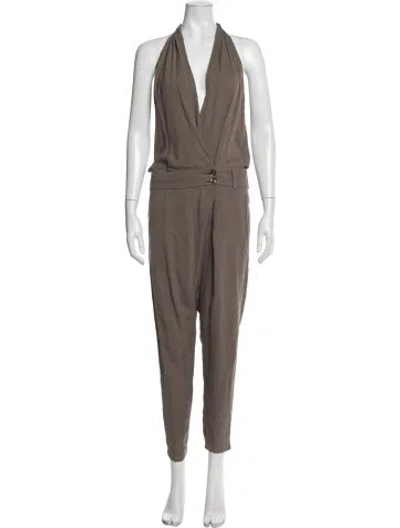 Pre-owned Pinko Silk Halterneck Jumpsuit In Brown