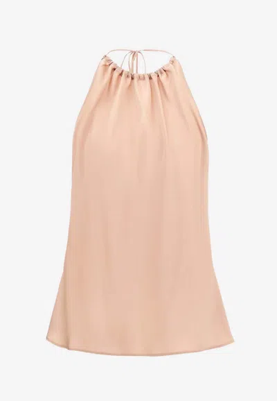 Pinko Carota Pink Sleeveless Top With Adjustable Spaghetti Straps And Ruched Neckline In Tech Fabric Woman In Neutral