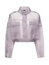 Pinko Small Cropped Jacket In Sheer Silk Organza In Purple