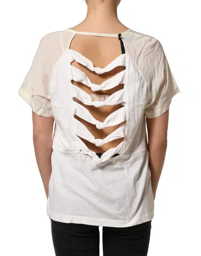 Pre-owned Pinko Silk Sheer Round Neck Short Sleeves Blouse Women's Top () In White