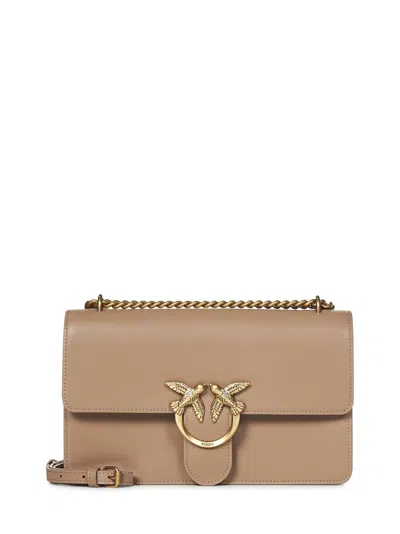 Pinko Silky Leather Beige Shoulder Bag In Beige