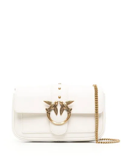 Pinko Silky White Leather Shoulder Bag In Neutral