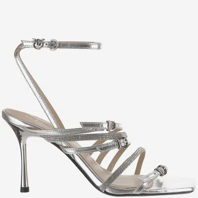 PINKO SILVER ANKLE STRAP HEELS