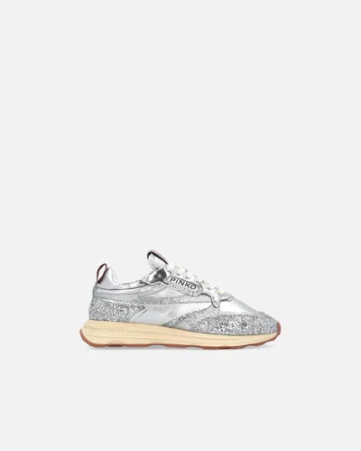 Pinko Silver Glittery Laminated Sneakers