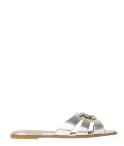 Pinko Silver Leather Flat Shoes