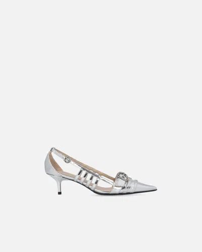 PINKO SILVER MIRROR-FINISH SLINGBACK PUMPS