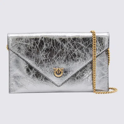 Pinko Silver Tone Leather Crossbody Bag In Metallic