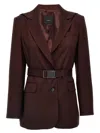 Pinko Single-breasted Belted Blazer In Bordeaux