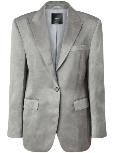 Pinko Single-breasted Slub Satin Blazer In Grey