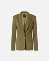 Pinko Tailored Green Linen-viscose Blazer With Notched Lapels In Military Olive Green