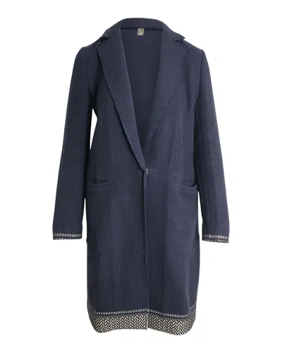 Pinko Single-breasted Coat In Navy Blue Cotton