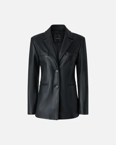 Pinko Single-breasted Nappa Leather Blazer In Limo Black