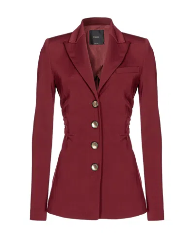 Pinko Single-breasted Ruched Blazer In Burgundy