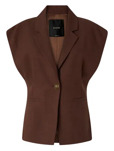 Pinko Single-breasted Sleeveless Gilet In Brown