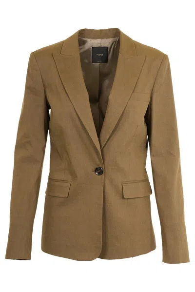 Pinko Single-breasted Tailored Blazer In Brown