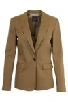 Pinko Tailored Green Linen-viscose Blazer With Notched Lapels