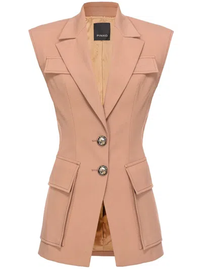 Pinko Tailored Beige Waistcoat With Notched Lapel And Structured Shoulders In Brown