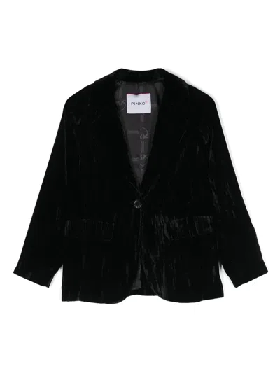 Pinko Kids' Single-breasted Velvet Blazer In Black