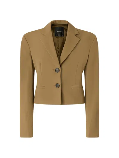 Pinko Single-breasted Cropped Blazer In Brown