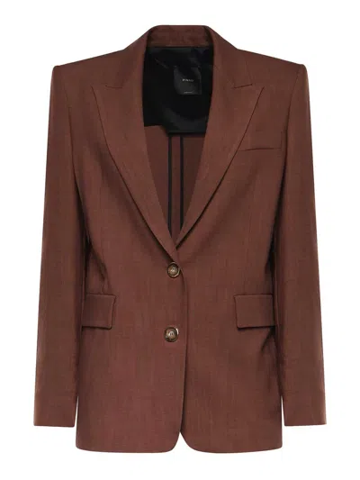 Pinko Single-breasted Jacket With A Rustic Look In Brown