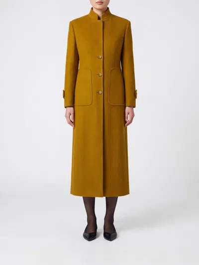 Pinko Single-breasted Long Wool And Cashmere Blend Coat With High Neck In Yellow