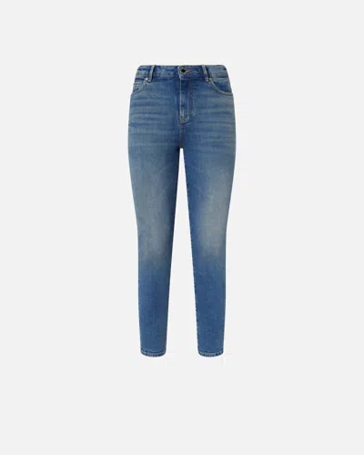 Pinko Skinny Ankle-length Jeans With Rhinestone Embroidery In Lavaggio Medio