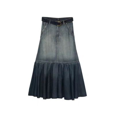 Pinko Belted Waist Mini Skirt Contrast Stitching In Blue