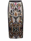 Pinko Long Skirt With Floral Print In Viscose In Beige