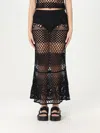 Pinko Black Long Skirt With Perforated Design And Floral Motif In Viscose Blend Woman In Black