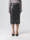 Pinko Fringed Black Sequined Midi Skirt With Removable Underskirt In Gray