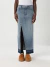 Pinko Blue Skirt With Split On The Front And Logo Patch On The Back In Denim