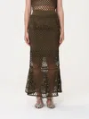 Pinko Long Skirt Made Of Viscose Blend With Patterned Crochet Effect In Brown