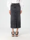 Pinko Vintage Wash Denim Gregoriana Midi Skirt With Front Slit In Grau