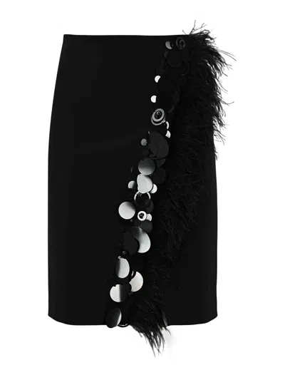 Pinko Skirt With Feathers And Sequins Sylvaner In Black