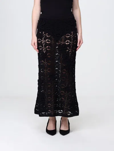 Pinko Crochet Midi Skirt With Flowers In Black