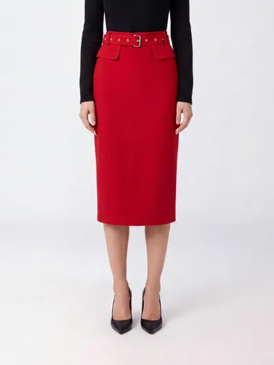 Pinko Belted Slit-detail Midi Skirt In Red