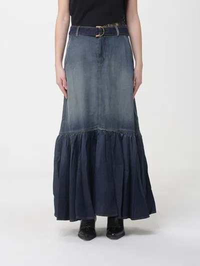 Pinko Belted Waist Mini Skirt Contrast Stitching In Blue