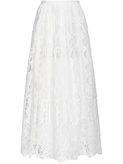 PINKO PINKO WHITE 'LEGGERO' LACE MIDI SKIRT
