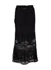 Pinko Black Long Skirt With Perforated Design And Floral Motif In Viscose Blend Woman In Black