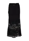 Pinko Black Long Skirt With Perforated Design And Floral Motif In Viscose Blend Woman In Black