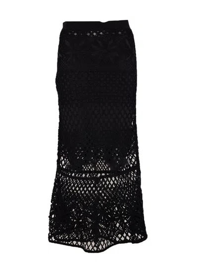 PINKO BLACK LONG SKIRT WITH PERFORATED DESIGN AND FLORAL MOTIF IN VISCOSE BLEND WOMAN