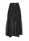 Pinko Long Skirt In Canvas And Cotton Voile In Black
