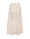 Pinko Flared Tiered Denim Skirt Pockets In Neutral