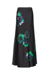 Pinko Long Satin Skirt With Floral Print In Black