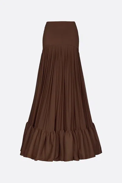 Pinko Gathered Brown Viscose Skirt With Ruffled Hem
