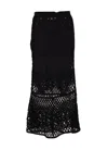 Pinko Black Long Skirt With Perforated Design And Floral Motif In Viscose Blend Woman In Black